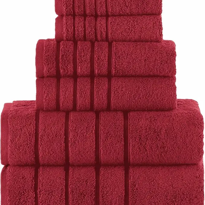 Mocassi 6-Piece Striped Turkish Cotton Towel Set, Hotel Premier Collection with 2 Bath, 2 Hand and 2 Washcloths