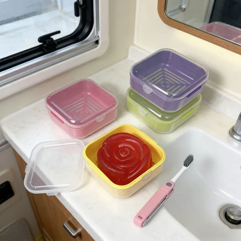 2pcs Portable Square Soap Box Sealed Travel Soap Holder With Lid Bathroom Accessories