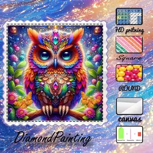 DIY 5D Flocking Cloth Diamond Painting Kit, AB Drill, Fairy Dust Drill, Crystal Drill, Owl, Flowers, Colorful Diamond Embroidery, Special Craft Diamond Art Set, Diamond Art Tools, Wall Decor, Gift for Family, Lovers, Friends, Handmade Gifts