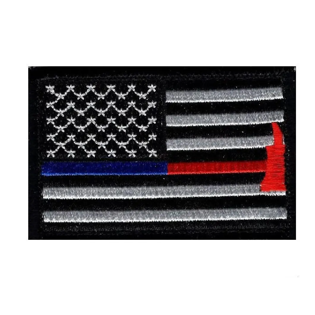 Thin Blue and Red Line USA Flag Police Firefighter Hook Patch (BR1)