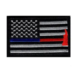Thin Blue and Red Line USA Flag Police Firefighter Hook Patch (BR1)