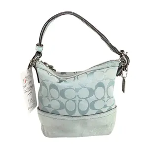 Pre-owned coach Canvas / Suede Mini Bags Azure Blue Mini Hampton Suede Canvas Leather SHW Zip Purse