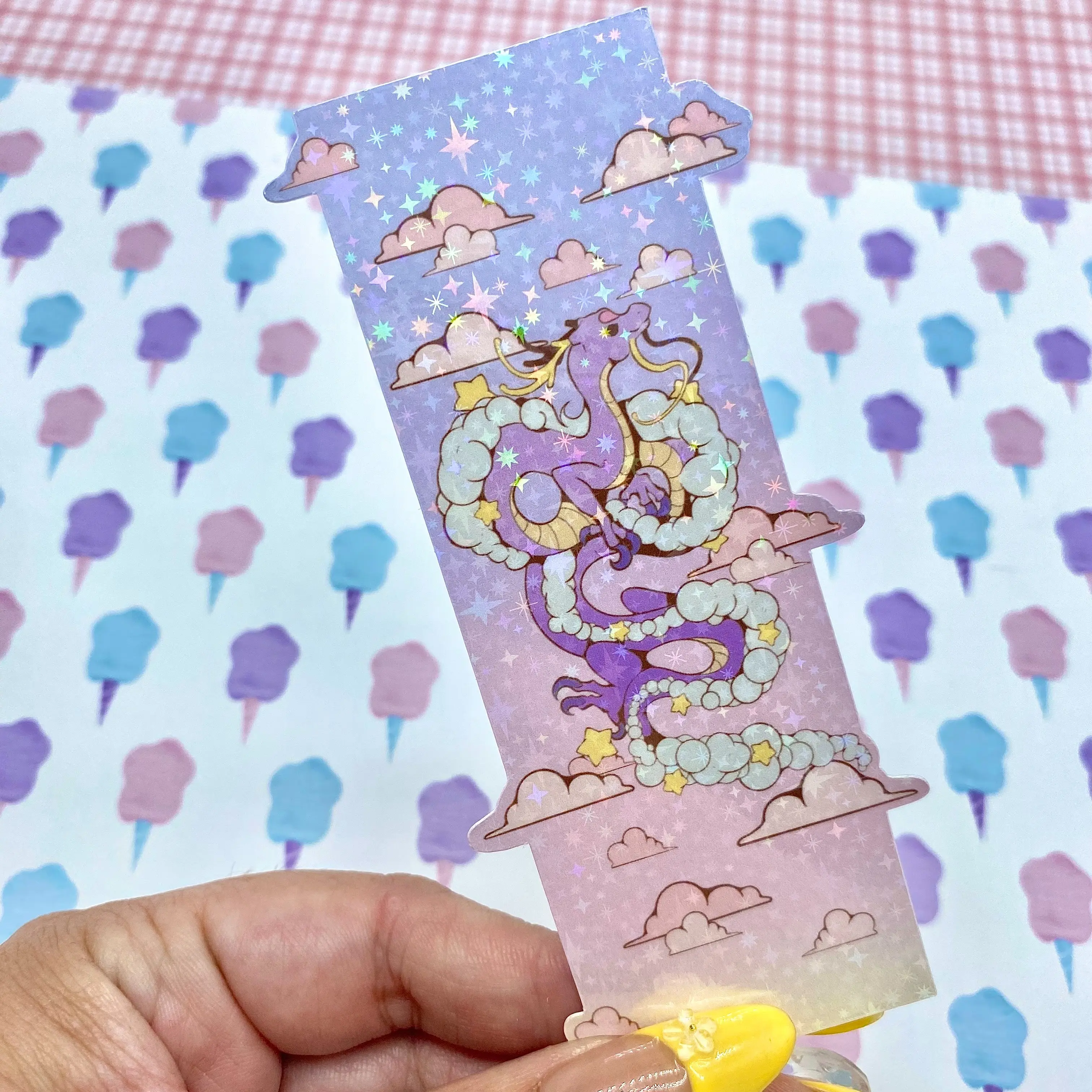 Dreamy Dragon Holographic Bookmark - Colorful Aesthetic Design, Double Sided, Water Resistant, Measures 2x4.5 Inches, Perfect for Book Lovers