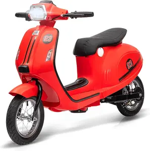 Red 24V Electric Moped Scooter For  Ages 8 To 12 With 350W Motor Waterproof Design Rear Brake Twist Grip Throttle Led Lights Pneumatic Tires And Shock Absorption Red