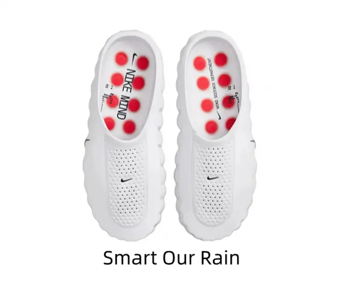 White Wavy Thick Cushion Recovery Slide Sandals, Red Dot Massage Acupoint Footbed Perforated Drainage Upper Non-Slip Sport Slides For Men Women