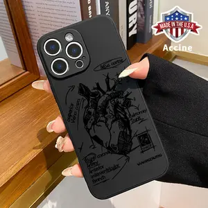 Phone Case for iPhone 15 Plus 16 Pro Max 14 13 12 11 XS XR E Heart Anatomy Scribble Pattern Full Body Protection Ultra Slim Bumper Cover Gift for Male