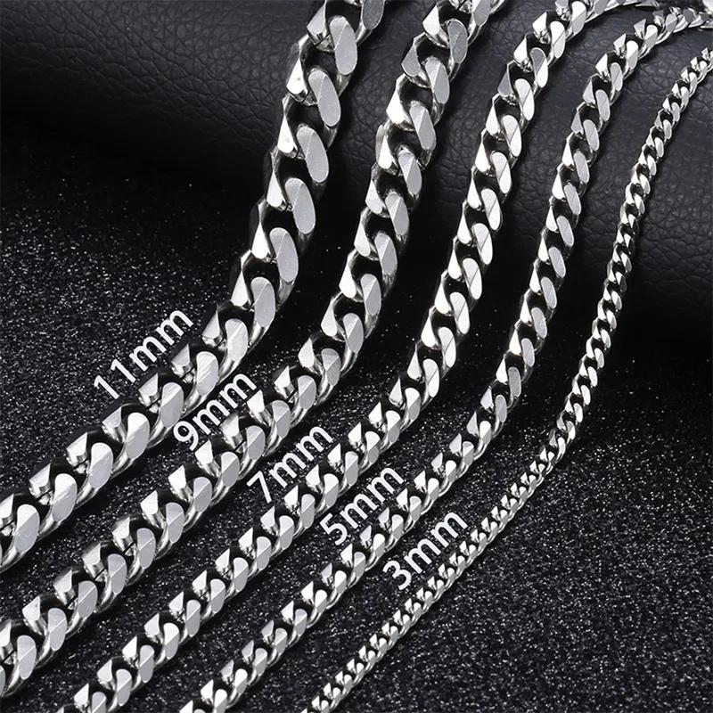 3/5/7/9/11mm Stainless Steel Silver Color Cuban Curb Chain Necklace Choker 16-30" for Men Women Daily Jewelry Christmas Gift