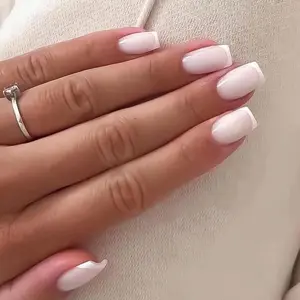 Colorblock French Style Short Square Fake Nail, 24pcs Glossy Removable Full Cover Press on Nail for Women Girls DIY Manicure, Diy Nail Art, Nail Extensions, French Tip Nails