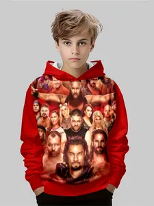 Boys' Hooded Funny Sweatshirt Wwe Wrestler Collection, Exclusive Gear for Little Fans, Casual Long Sleeve, Fall & Winter Fashion