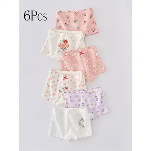 New6-Pack Girls' Light Beige-Friendly Panties Comfortable Breathable Spring, Summer, Autumn, Winter Four-Season Wear Bow Design Cartoon Unicorn Rabbit Strawberry Cake Pattern Square Pants Non-Choking Casual Flat-Legged Underwear FBH outfits girls golf