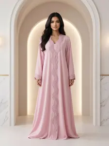 New Muslim Women's Open Front Robe, Modest Islamic Clothing, Modesty Muslim Clothing, Loose Fit, Lace Trim, Elegant Casual Style, Long Sleeve, All Seasons, No Headscarf Included