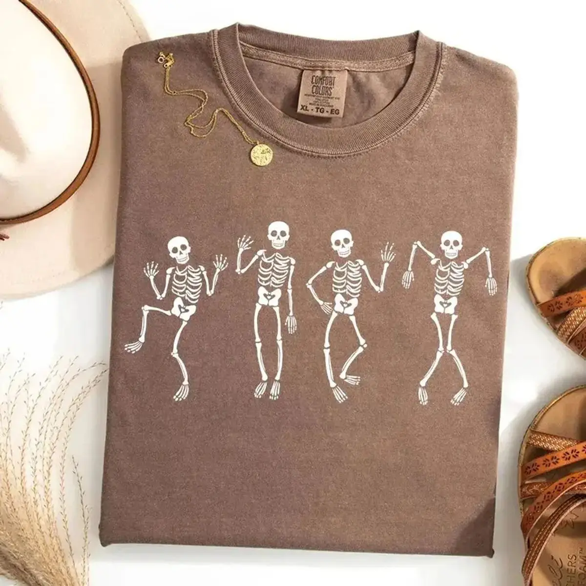 Comfort Colors Dancing Skeleton Shirt, Retro Halloween Graphic Tee, Spooky Season Women’s T-Shirt, Funny Skeleton Dance Top, Vintage Fall Halloween Gift - Squirrel Corner