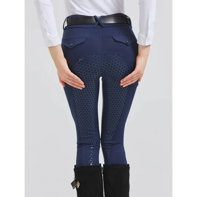 Women's High-Stretch Durable Polyester Blend Equestrian Breeches - Female Sporty Chic Horse Riding Tights with Full Silicone Geometric Grip, Pockets, All Seasons, Hand Wash Only, Do Not Dry Clean, Size S, Full Stretch, Equestrian Wear, Synthetics