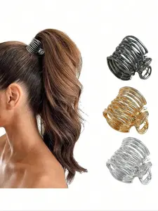 3pcs Elegant Metal Hair Clips, Perfect for Ponytails, Curly Ponytail Clip, High Bun Styles, Available in Silver Gold Colors, Daily Casual Use, Student Essentials