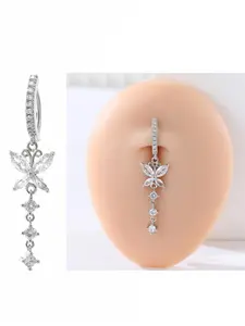 Fashion Butterfly Pendant Belly Ring with Artificial Zircon, Elegant Body Jewelry for Women, Party Accessory, All Seasons