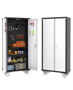 Garvee 72 in Steel Rolling Tool Cabinet with Lock | Heavy-Duty Garage Storage w/ 4 Adjustable Shelves & Pegboard | Industrial Organizer for Workshop Home