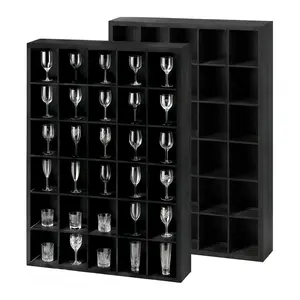 Garvee 2 Pcs Wooden Shot Glass Display Case with 30 Slots and Removable Shelves, Wall Mounted Shadow Box Cabinet for Collectible Shot Glasses, 17"x12", Black, Ideal for Bar, Home, and Kitchen
