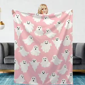 Pink Ghost Blanket for Girls Women  Flannel Plush Cute Throw Blanket Soft Cozy Throw Blankets for Couch Bed Sofa Pink Halloween Kawaii Living Room Decor Blankets Gifts for All Season 50x60 Inch