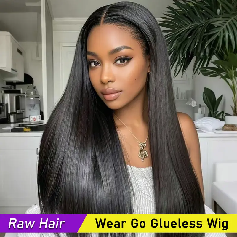 Raw VietnameseHuman Hair 5x5 Wear Go HD Glueless Wig, Pre Plucked Hairline, Pre Cut Real HD Lace, Pre Bleached Knots, Super Double Drawn SDD Wig, 100% Human Hair 200% Density Lace Front Wig Natural Black Color #SohoChic