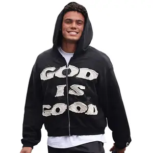 "God Is Good"  Zip Up Hoodie - Y2K Oversized streetwear Jacket with Bold Graphic Lettering, Full-Zip Front Closure Hooded Sweatshirt for Women & Men, Fall Winter Hip Hop Harajuku Outerwear , Casual Wear, Street Fashion, Womenswear Tops