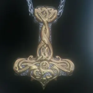 Stainless Steel Embossed Mjolnir Norse Hammer Necklace with Intricate Design and Chain