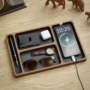 Wooden Office Desk Organizer – Multi-Use Storage Tray for Phone, Headphones & Supplies