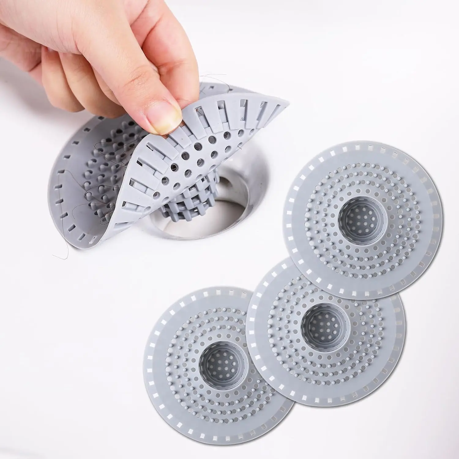 3PCS Eco-Friendly Silicone Bathtub Hair Catcher Set Pack - Foldable Drain Strainer Cover, Clog Prevention, Wipe-Clean Maintenance, 1.48"-1.75" & 4.5 in Drain Fit, Unobstructed Water Flow, Durable Bathroom Tub Accessory, 1.48"-1.75" Drain Fit