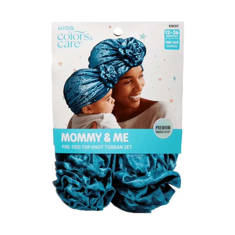 KISS Colors & Care Mommy & Me Pre-Tied Top Knot Turban Set – Blue