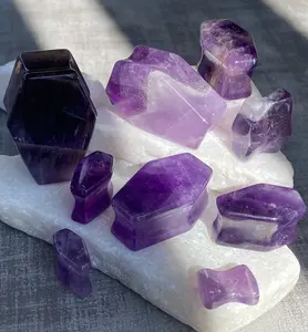 PAIR of Beautiful Amethyst Organic Stone Double Flare Coffin Double Flare Plugs - Gauges 2g (6mm) to 1" (25mm)