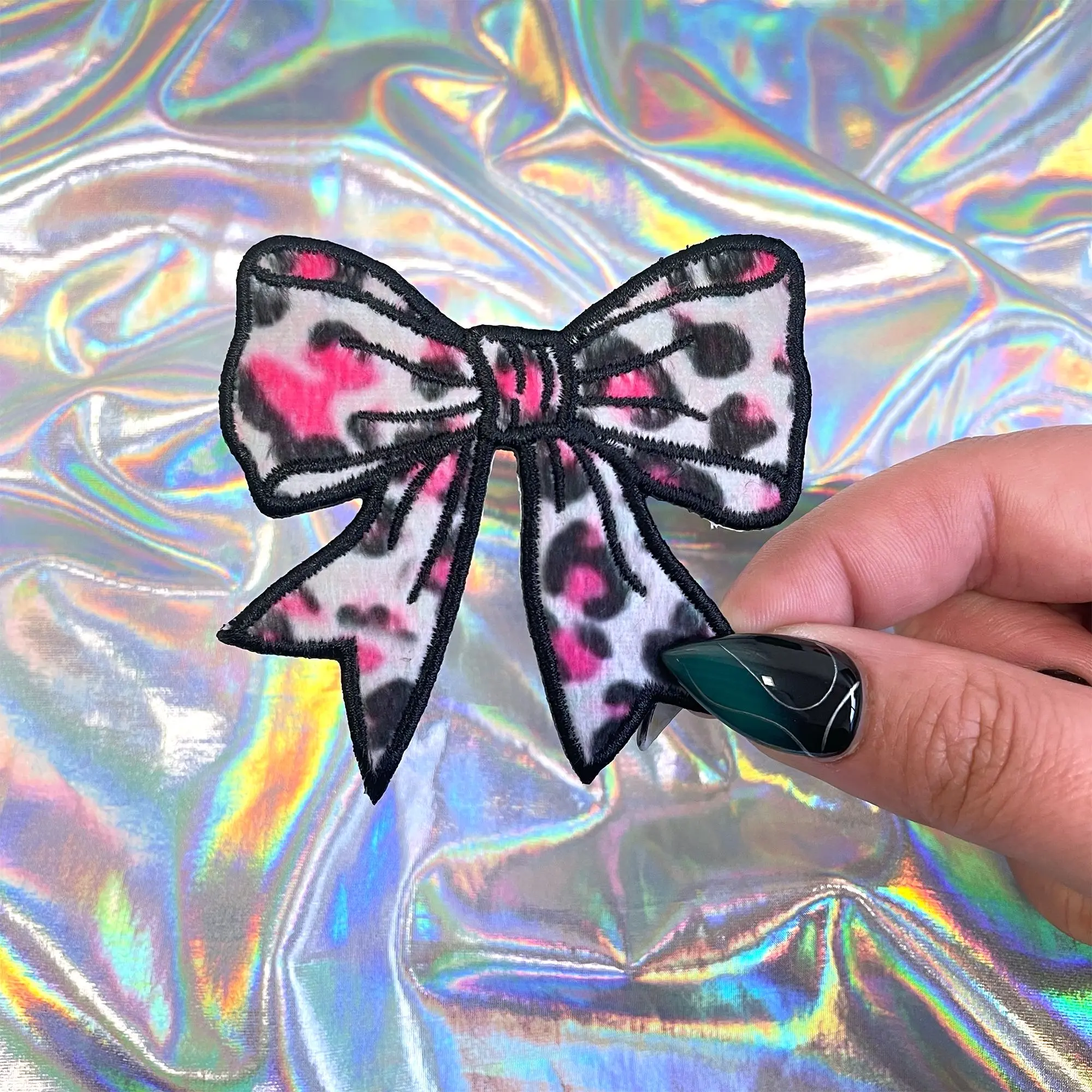 Pink Leopard Coquette Bow Iron On Patch
