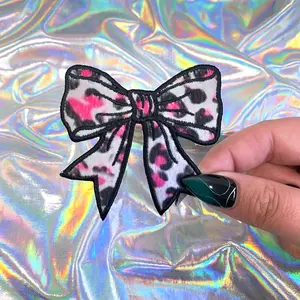 Pink Leopard Coquette Bow Iron On Patch