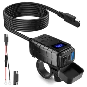 Motorcycle Dual USB Phone GPS Super Fast Charger Adapter LED Waterproof PD & QC 3.0 Quick Charging with Real-Time Voltmeter Display