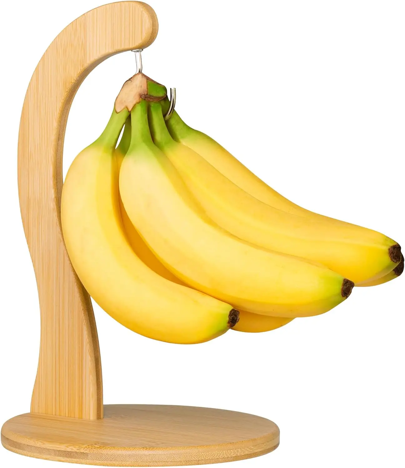 Golden Nature 2-Layer Rectangle Bamboo+Steel Banana & Fruits Holder with Adjustable Stainless Steel Hanging Hook - 11x7 Inches, 5 - 10 Kg Capacity - Durable Rustic Kitchen Countertop Organiser Rack for Extending Produce Freshness