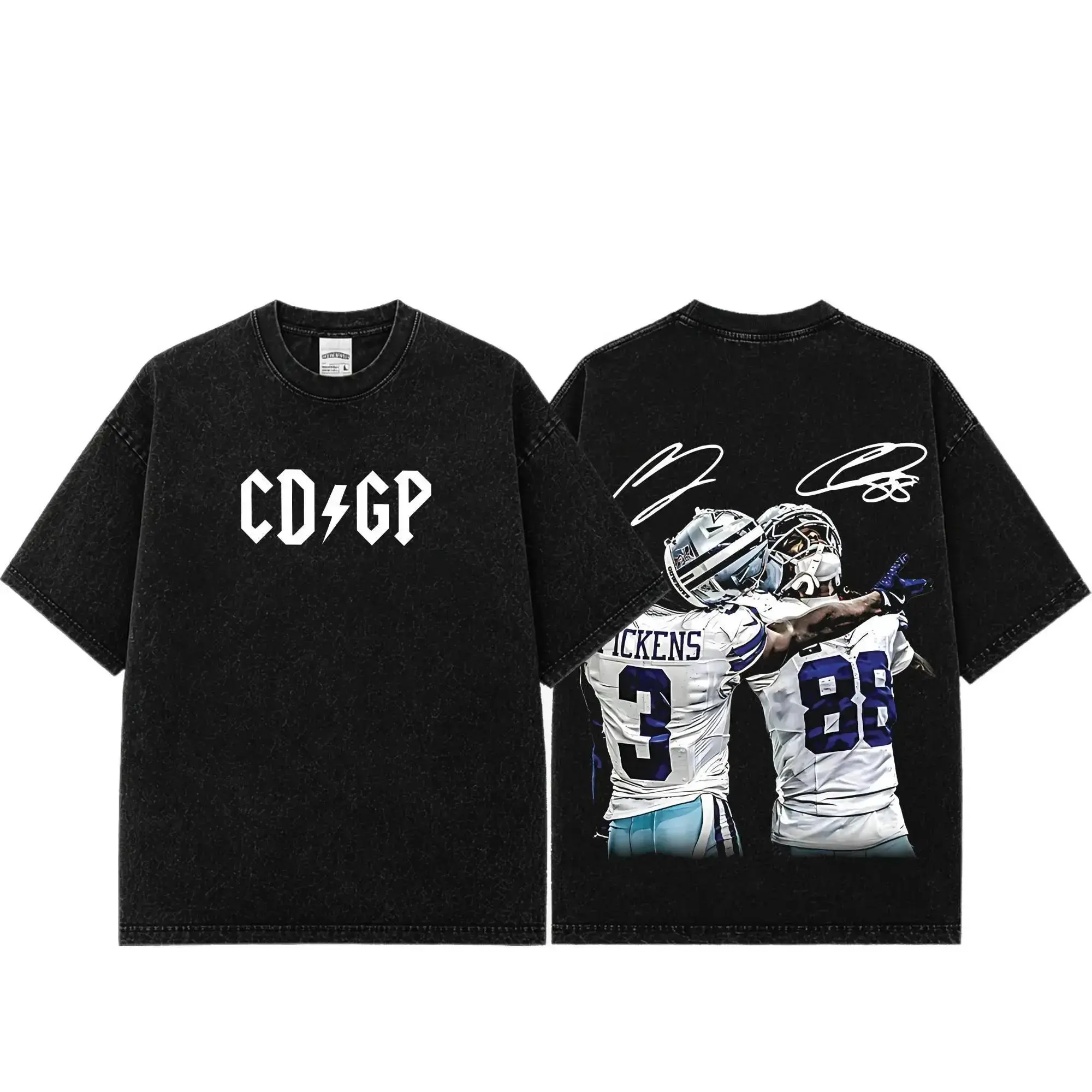 [Sale Up To 50%] Unisex CeeDee Lamb & George Pickens "CDxGP" Premium Acid Washed Heavyweight Cotton Graphic Tee, Dallas Football Fan Vintage Game Day Apparel Gift