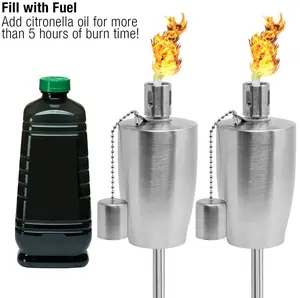 Sorbus 2-Pack Silver Barrel Stainless Steel Torches - 5 ft. Long Garden Patio Décor, Outdoor Portable Lighter