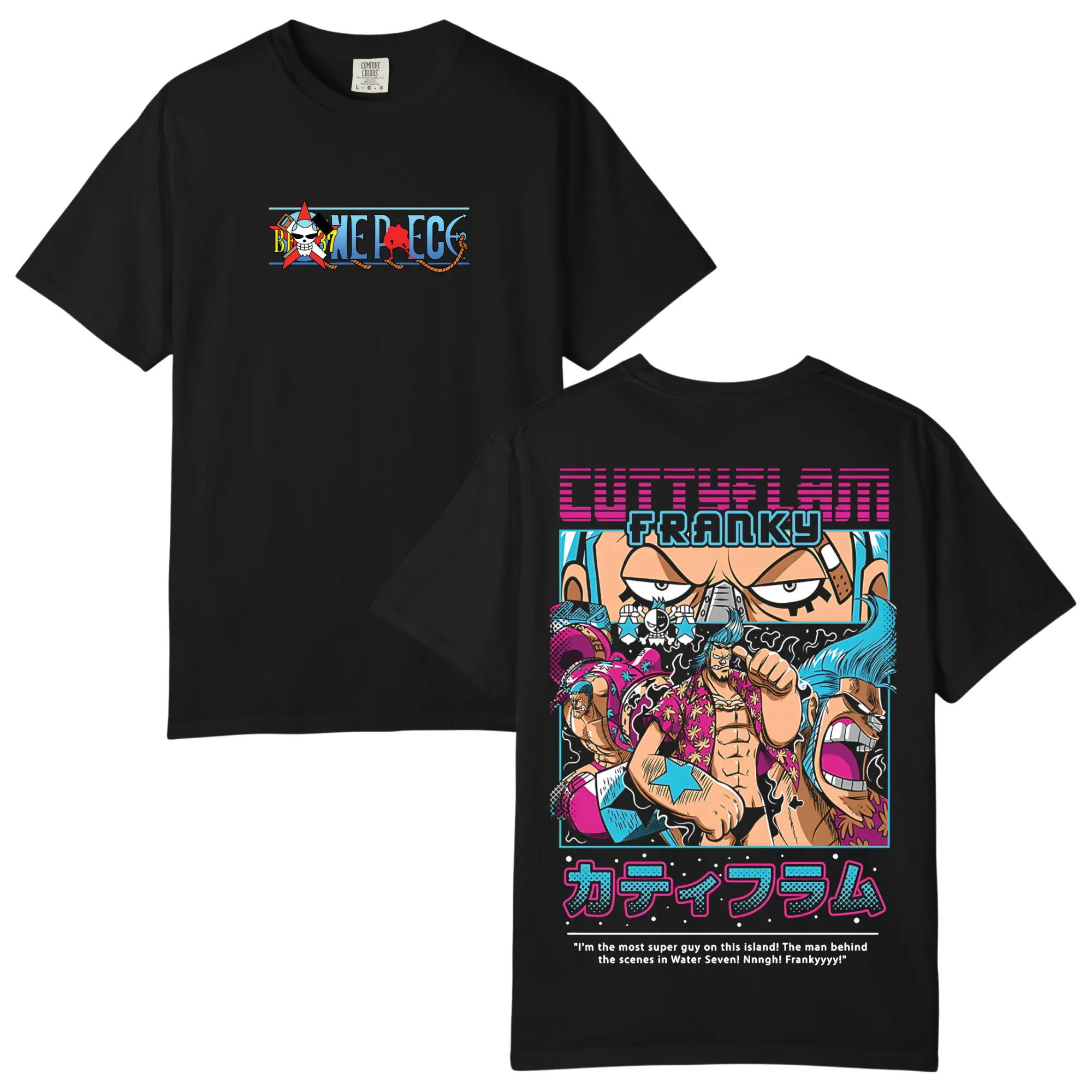 Retro Limited Cutty Flam Franky One Piece Vintage Unisex Oversized Anime Graphic Tee Trendy Y2K Double Printed Cotton T-Shirt Streetwear Casual Apparel Top Outfits for Men Manga Game Movie Lover Gift For Fans Merch