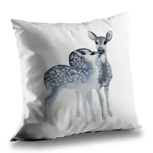360 Stand 14x14 in. Blue Animal Print Fawns Love Poly Twill Throw Pillow - Soft Poly Twill Pillow for Girly Bedroom Decor, Home Accent Soft Furnishing, 14-Inch Standard Pillows