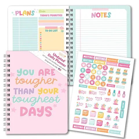 Hadley Designs Women's 2026 Aesthetic Design Calendar Planner, Undated Durable Gold Spiral Coil Personal Organiser, Sticker-Included Double-Sided Printing Notebook Journal for Daily Use Adults