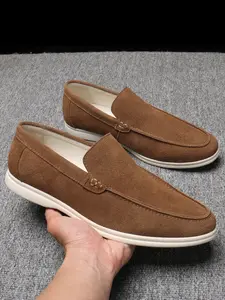 Men Leather Fabric Low-Top Flat Shoes Comfortable Spring Autumn Leisure Loafer