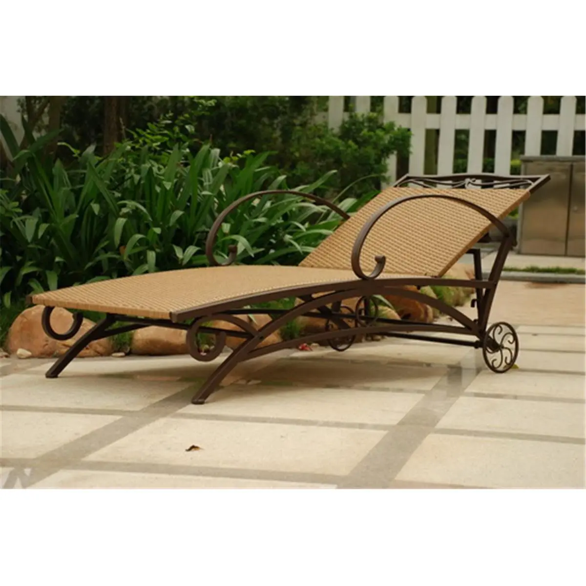 212 MAIN Valencia Resin Wicker & Steel Weatherproof Light Pecan Multi-Position Single Chaise Lounge - Outdoor Living Furniture, Resin Sun Lounger, Sunbathing Chaise Lounge, Wicker Outdoor Chair, Camping Furniture Requiring Assembly