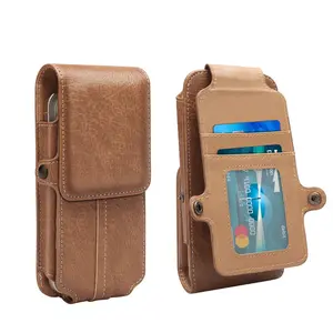 Cell Phone Holster with Belt Loop and Card Holder Vertical Leather Pouch for Men, Vertical Phone Protector