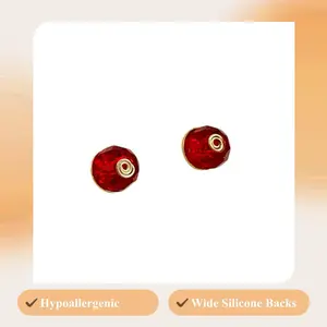 Ruby Crystal Stud Earrings Gold Plated Hypoallergenic Minimalist Jewelry Sparkle Everyday 0.2 Inches Natural Jade Stone Luxury EverydayLuxury