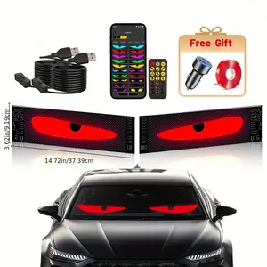 Devil Eye LED Matrix Panels Set of 2 Adjustable Full Color Display Programmable Lights for Car Interiors Party Signs Bar Lighting 14.72in x 3.62in 16x64 Pixel Resolution with Remote Control Adhesive Strips & USB Cable
