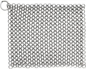 8"x6" Cast Iron Scrubber Stainless Steel Chainmail Cleaner for Pre-Seasoned Pans, Griddles, BBQ Grill and Pot Cookware Cleaning