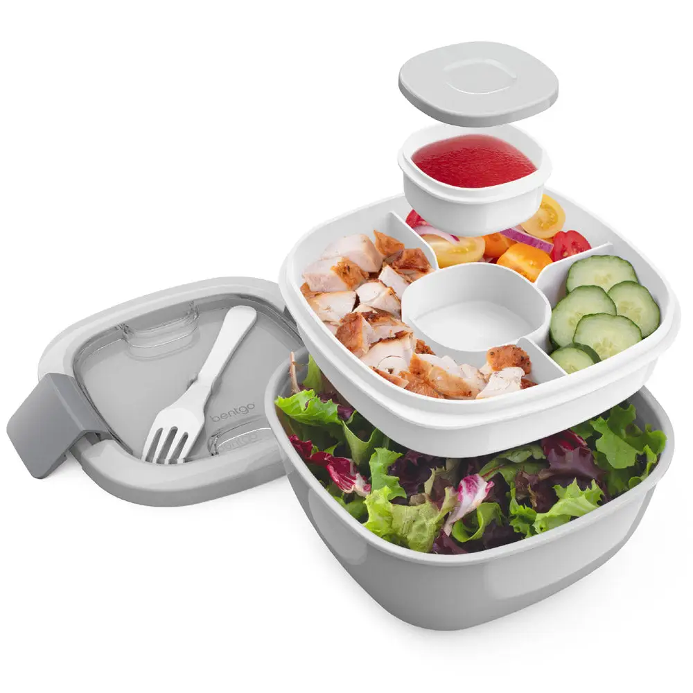 Bentgo All-in-One Salad Container - Reusable Portable Salad Bowl with Toppings Tray & Leak-Proof Sauce Container - Dishwasher & Microwave Safe - Lunch