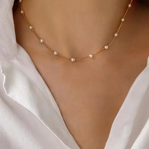 Faux Pearl Decorated Fashion Necklace As Gifts for Girlfriend, Elegant Beaded Necklace, 2024 Fall/Summer Women Elegant Chain Necklace Jewelry for Party, Daily Clothing Decor, Women Accessories