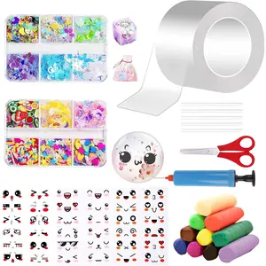 Nano Tape Bubble kit for Kids, Nano Double Sided Adhesive Tape Bubbles, Nano Tape Kit with Glitter, Clay and Decoratives Emoticon Stickers, DIY Party Activities Toys