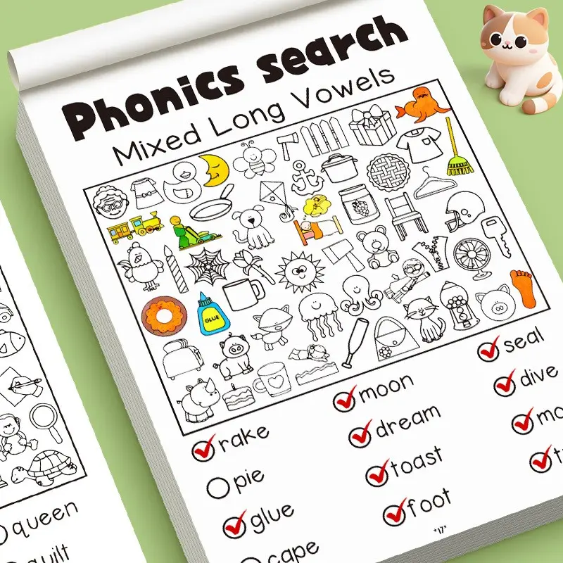 Reading Practice Book for Kids, Interactive Vocabulary Learning Activity, Early Reading Skills Development, Focus & Cognitive Skill Training, Learning Tool, Learning Materials, Mixed Long Vowels, Phonics