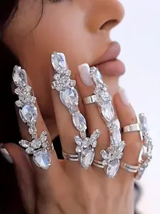 Elegant Rhinestone Decorated Ring Set, Exquisite Trendy Ring Set, Stunning Ring Set, Fashionable Jewelry for Women & Girls for Party Decoration, Bridal Wedding Jewelry, Wedding Set, Matching Jewelry Set