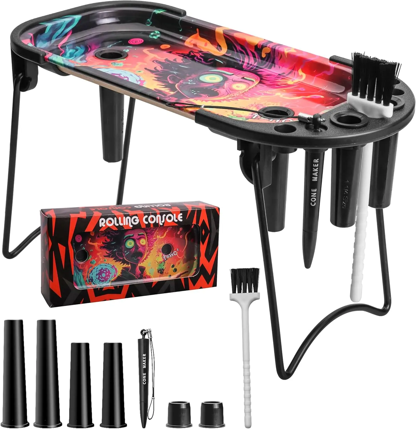 Cone Filler Pre Roll Machine for King Size&1 1/4 Size-Cone Loader Includes Metal Rolling Tray,Foldable Stand, Placement Device & Brush (Black)